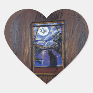 Maanverlicht raam—handgemaakte kunst Hart Sticker
