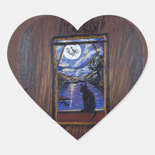 Maanverlicht raam—handgemaakte kunst Hart Sticker (Voorkant)