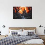 Maanverlicht spookhuis Manor Canvas Afdruk (Insitu (Slaapkamer))