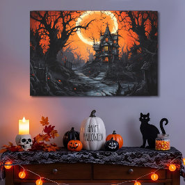 Maanverlicht spookhuis Manor Canvas Afdruk