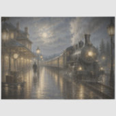 Maanverlicht Treinstation Decoupage Tissuepapier (Voorkant)