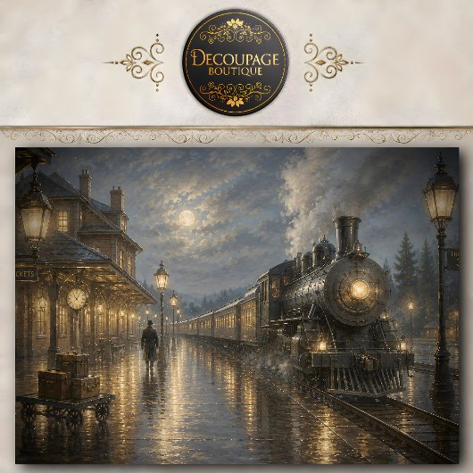 Maanverlicht Treinstation Decoupage Tissuepapier