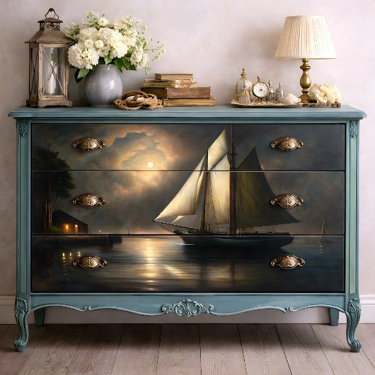 Maanverlicht Zeilschip Decoupage Tissuepapier
