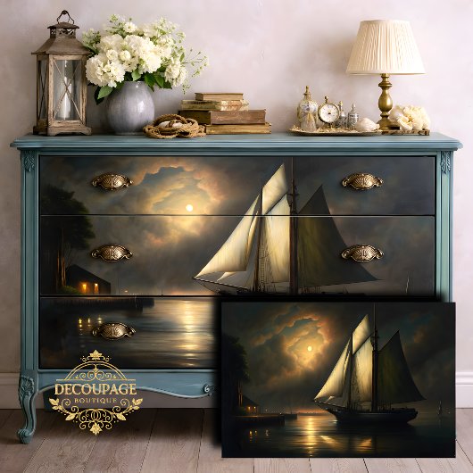 Maanverlicht Zeilschip Decoupage Tissuepapier