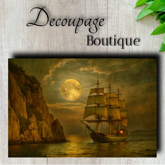 Maanverlicht Zeilschip Decoupage Tissuepapier