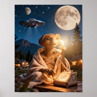 Maanverlichte Alien die thuisscène affiche oproept Poster