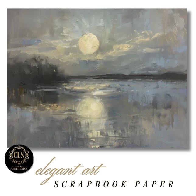 Maanverlichte Aquarel Landschap Scrapbook Papier (Scrapbook Paper – Moonlit Landscape in Watercolor)