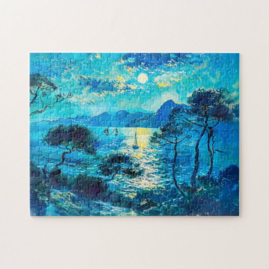 Maanverlichte baai met boten Impressionistische No Legpuzzel (Horizontaal)