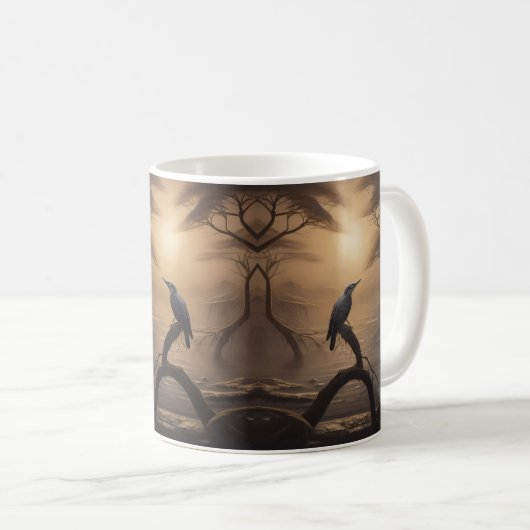 Maanverlichte baars: een solitaire vogel in scheme koffiemok (Voorkant rechts)