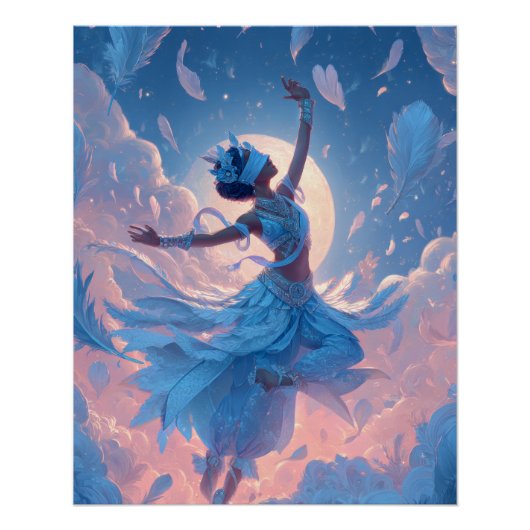 Maanverlichte Ballerina Hemeldans Fantasie Kunst Perfect Poster (Voorkant)