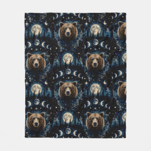 Maanverlichte Beer Watercolor Patroon Hemels Bos Fleece Deken