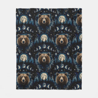 Maanverlichte Beer Watercolor Patroon | Hemels Bos Fleece Deken