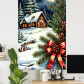 🏡 Maanverlichte besneeuwde hut in betoverd winter Poster (Thuiskantoor)