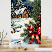 🏡 Maanverlichte besneeuwde hut in betoverd winter Poster (Keuken)