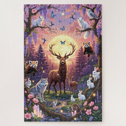 Maanverlichte Betoverde Bos Puzzel – Herten, Wolve (Verticaal)