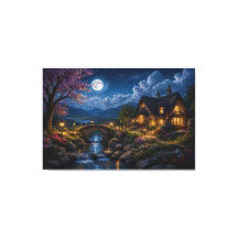Maanverlichte Betoverde Cottage Canvasprint – Magi