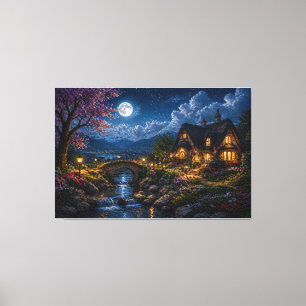 Maanverlichte Betoverde Cottage Canvasprint – Magi Canvas Afdruk