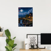 Maanverlichte Betoverde Cottage Canvasprint – Magi Poster (Thuiskantoor)