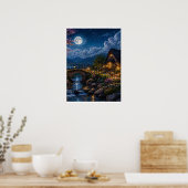 Maanverlichte Betoverde Cottage Canvasprint – Magi Poster (Keuken)