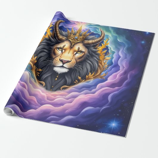 Maanverlichte Bewakers – Kosmische leeuw. Cadeaupapier (Uitgerold)