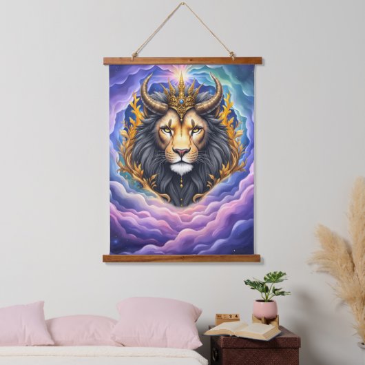Maanverlichte Bewakers – Kosmische leeuw. Hangend Wandkleed (Slaapkamer)