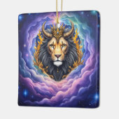 Maanverlichte Bewakers – Kosmische leeuw. Keramisch Ornament (Links)