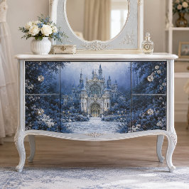 Maanverlichte Blauwe Kasteel Decoupage Tissuepapier