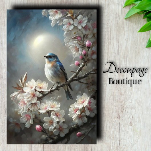 Maanverlichte Blauwe Vogel Decoupage Tissuepapier