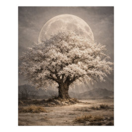 Maanverlichte Bloesem Boom Landschap Muurkunst Perfect Poster