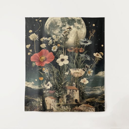 Maanverlichte Bloesems Over Rustieke Charme Wandkleed (Voorkant)