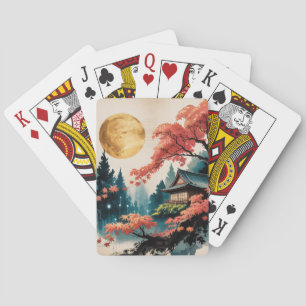 Maanverlichte blokhut Japanse bos kunst (4) Pokerkaarten