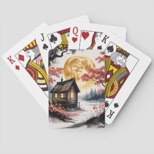 Maanverlichte blokhut Japanse bos kunst (7) Pokerkaarten