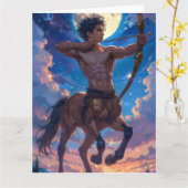 Maanverlichte Boogschutter – Fantasy Centaur Wensk Kaart (Gele Bloem)