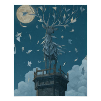Maanverlichte Boom van Licht en Vlucht Perfect Poster