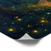 Maanverlichte bospad met vuurvliegjes poster (Hoek)