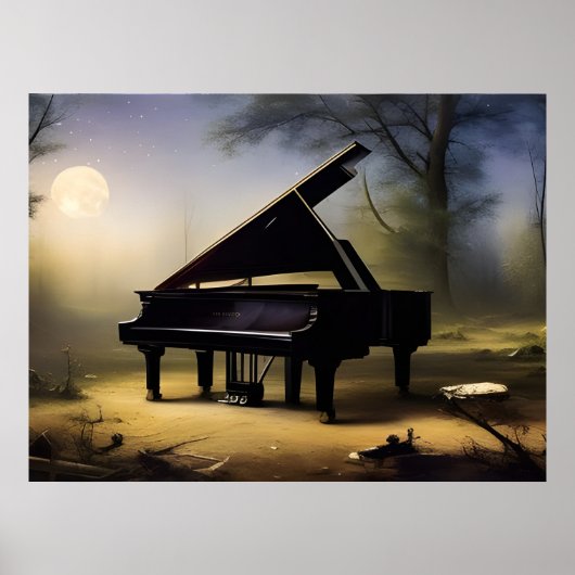 Maanverlichte Bospiano | Digitale Kunst Poster (Voorkant)
