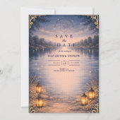 Maanverlichte bosromance-bruiloft aan het meer save the date (Voorkant)