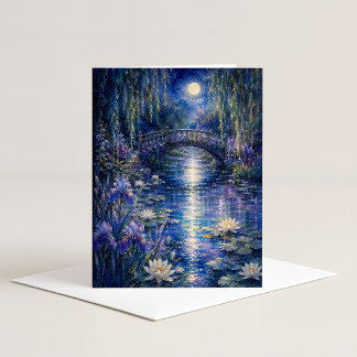 Maanverlichte Brug Aquarel Notitiekaart