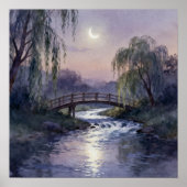 Maanverlichte Brug Kunst aan de Muur Vreedzaam Lan Poster (Voorkant)
