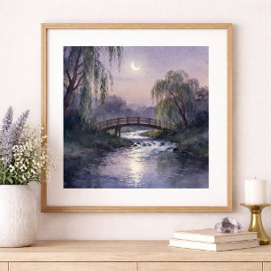Maanverlichte Brug Kunst aan de Muur Vreedzaam Lan Poster