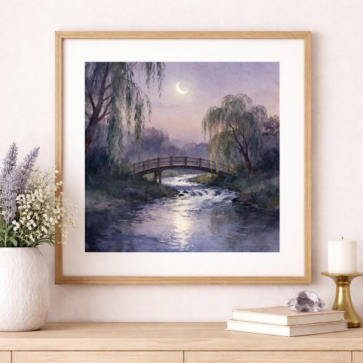 Maanverlichte Brug Kunst aan de Muur Vreedzaam Lan Poster