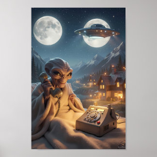 Maanverlichte Buitenaardse Hotline in Bergposter Poster