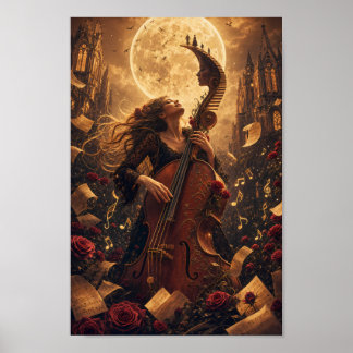 Maanverlichte Cello Droom Gotische Fantasie Poster