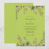 Maanverlichte Chartreuse Blad Bruiloft Kaart (Voorkant / Achterkant)