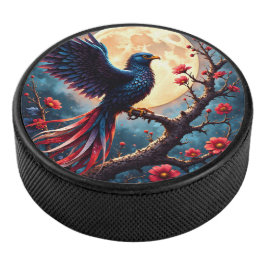 Maanverlichte Crimsonwing – mystische fantasievoge Hockey Puck