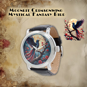 Maanverlichte Crimsonwing – mystische fantasievoge Horloge