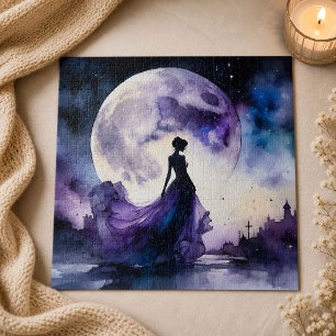 Maanverlichte dame in paarse jurk fantasie kunst legpuzzel