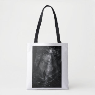 Maanverlichte dennenbos zwervers zwart-witte tote  bag