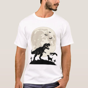 Maanverlichte Dinosaurus Hond Kerkhof Silhouet Shi T-shirt