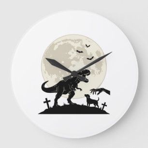 Maanverlichte dinosaurus hondenkerkhof silhouet sh grote klok